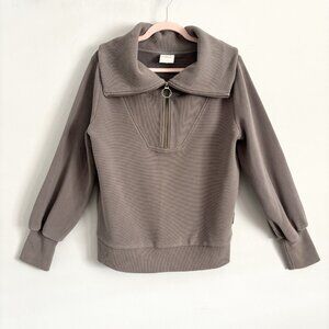 Varley Vine Half Zip Ribbed Sweatshirt in Gray Brown Women’s Size Small Top